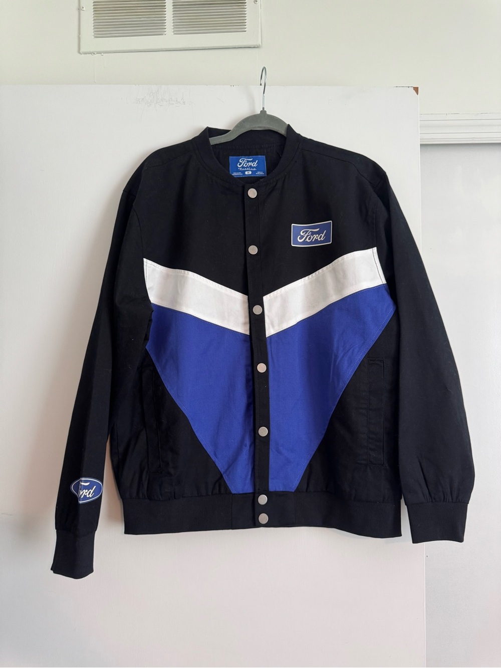 Ford Black, Blue & White Chevron Racing Bomber Jacket